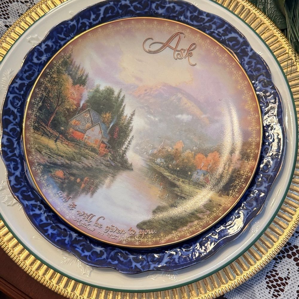 Thomas Kinkade Simpler Times Plate Ask Spirit of Life 8th Issue w/Gold Trim